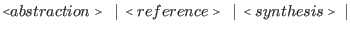 $\displaystyle \flq abstraction\frq\ \: \vert \: \flq reference\frq\ \: \vert \: \flq synthesis\frq\ \vert$